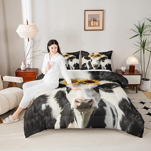 Miniatura 5 de Erosebridal Juego de edredón de flores de vaca de las tierras altas juego de ropa de cama con estampado de vaca juegos de cama y colecciones de