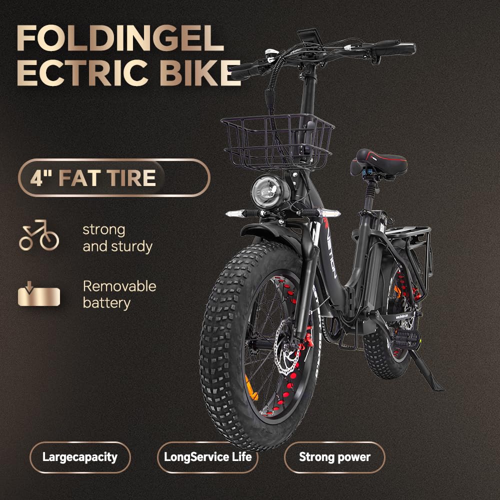 CT20 Pro Folding Electric Bike for Adults, 20" Fat Tire Ebike, 250W Motor, Removable 48V Samsung Battery, Oil Disc Brakes, Front Suspension, 25km/h Assisted Speed