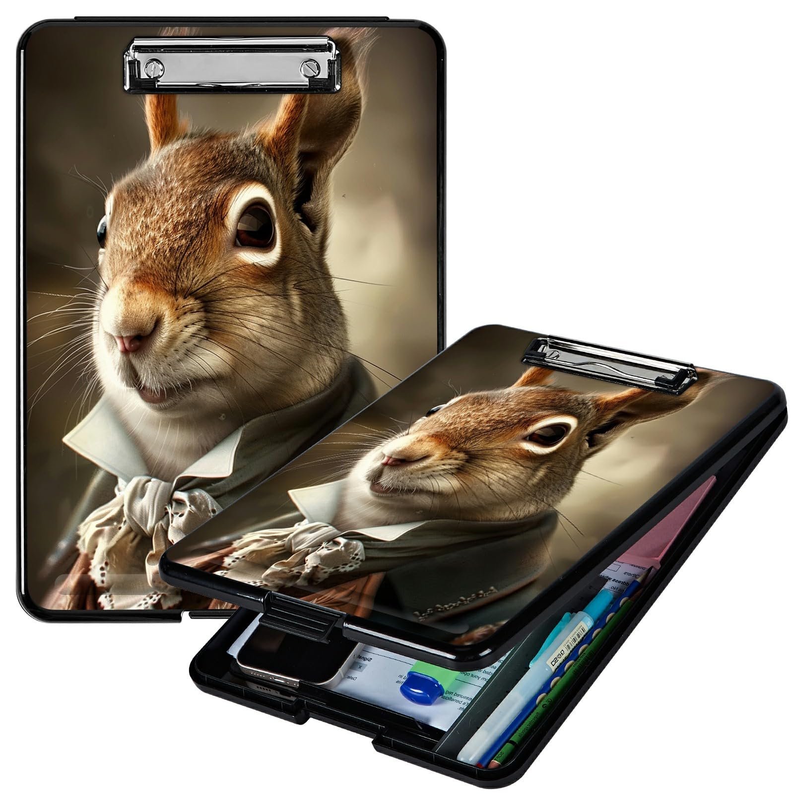 RWUTYTIUL Squirrel A4 Clipboard with Storage Pen Holder, Clipboards Organizer Nursing Clipboard Foldable File Folder Plastic Clipboard Folio Clip Board for Office Students Classroom Doctor — image 1