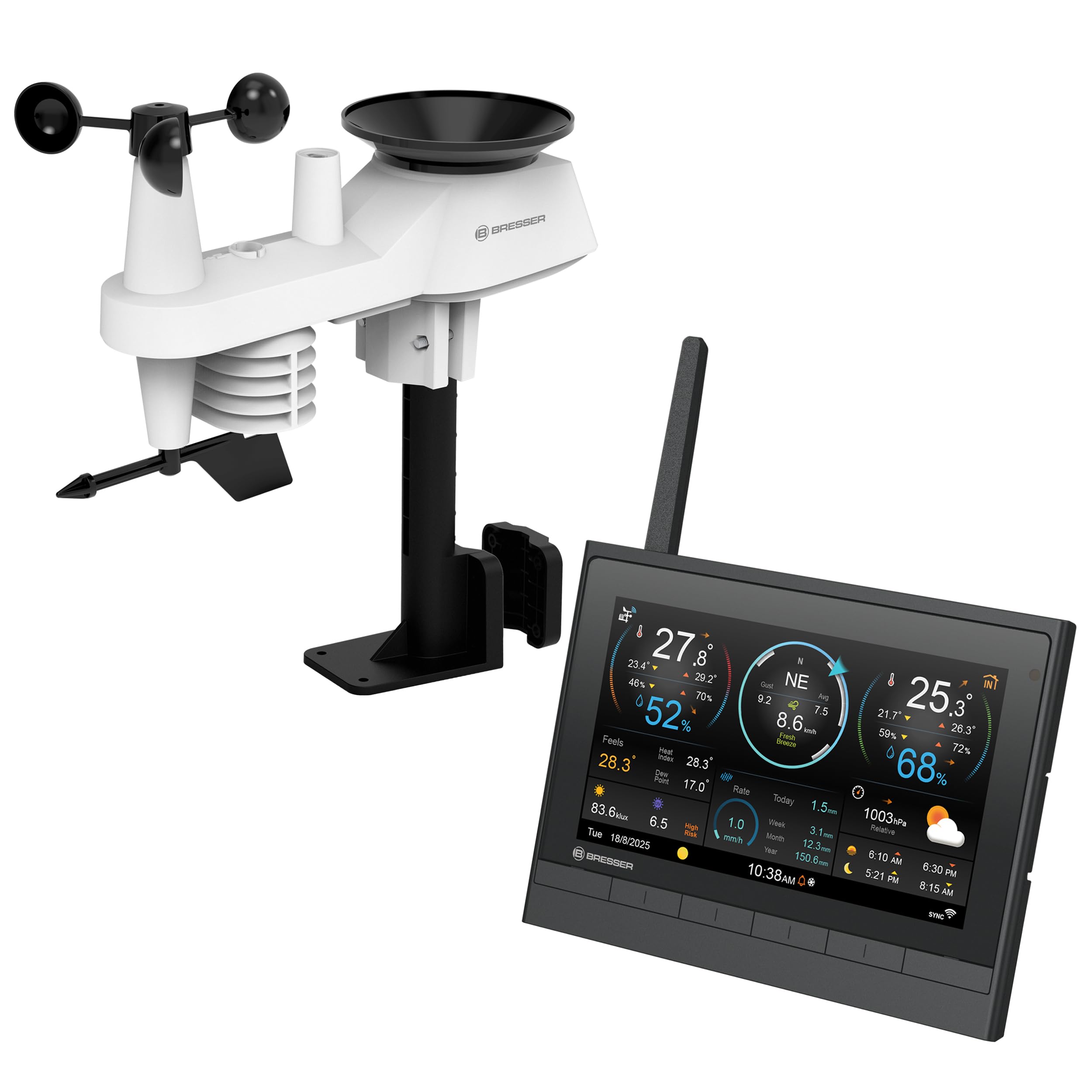 Bresser SolarWetter Funk Wetterstation 7 in 1 mit 7 Zoll HD Display WLAN