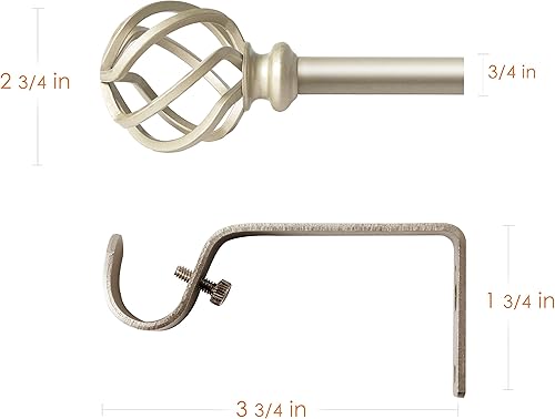 Miniatura 3 de QITERI Barra de cortina para ventana, barra de cortina individual de 34 pulgadas de diámetro con remates de jaula trenzados, longitud ajustable