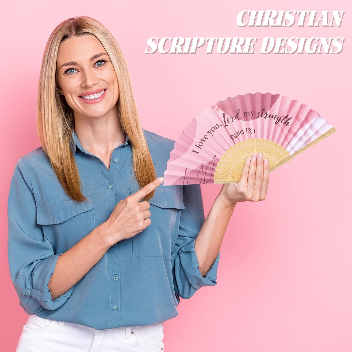 Karenhi 30 Pcs Boho Christian Church Paper Fans Bulk Foldable Religious Christian Bible Handheld Fans with Organza Bag for Women Church Gift Decorations