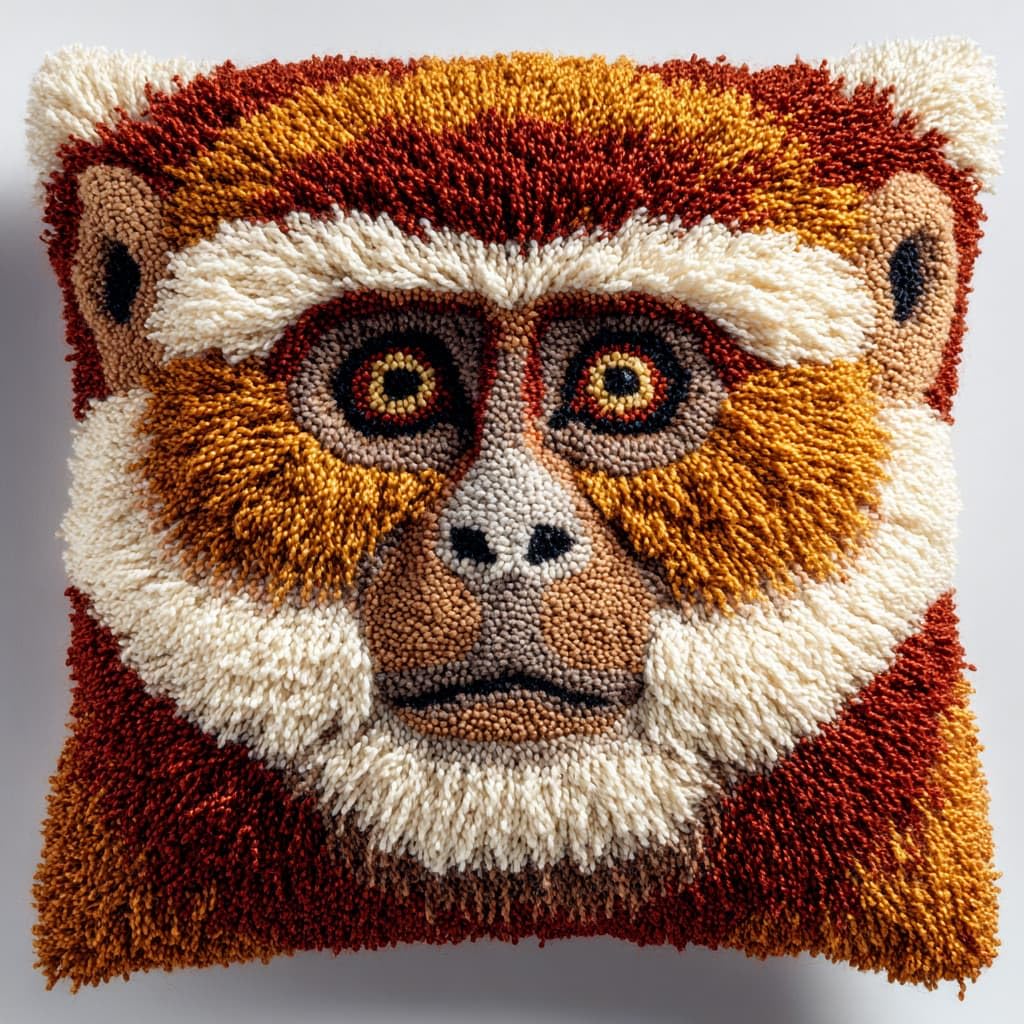 Taxpy DIY Latch Hook Rug Kits, Animals Monkey Latch Hook Cushion Kits Pillowcase Rug Crochet Needlework DIY Needlework Pillow Cover Sofa Cushion 43x43cm