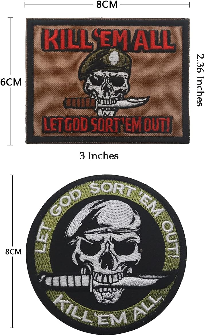 AliPlus 2PCS Knife Beret Spec Ops Skull Patches Morale Patch Hook and Loop image 2