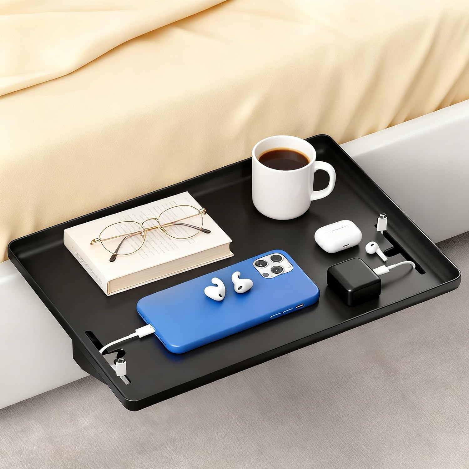 Bedside Shelf for Bunk Beds, Clip On Bed Table with Charging Cable Organizer, Floating Nightstand for Small Spaces, Dorm Room & Kids Room Essentials, Black - Image 9