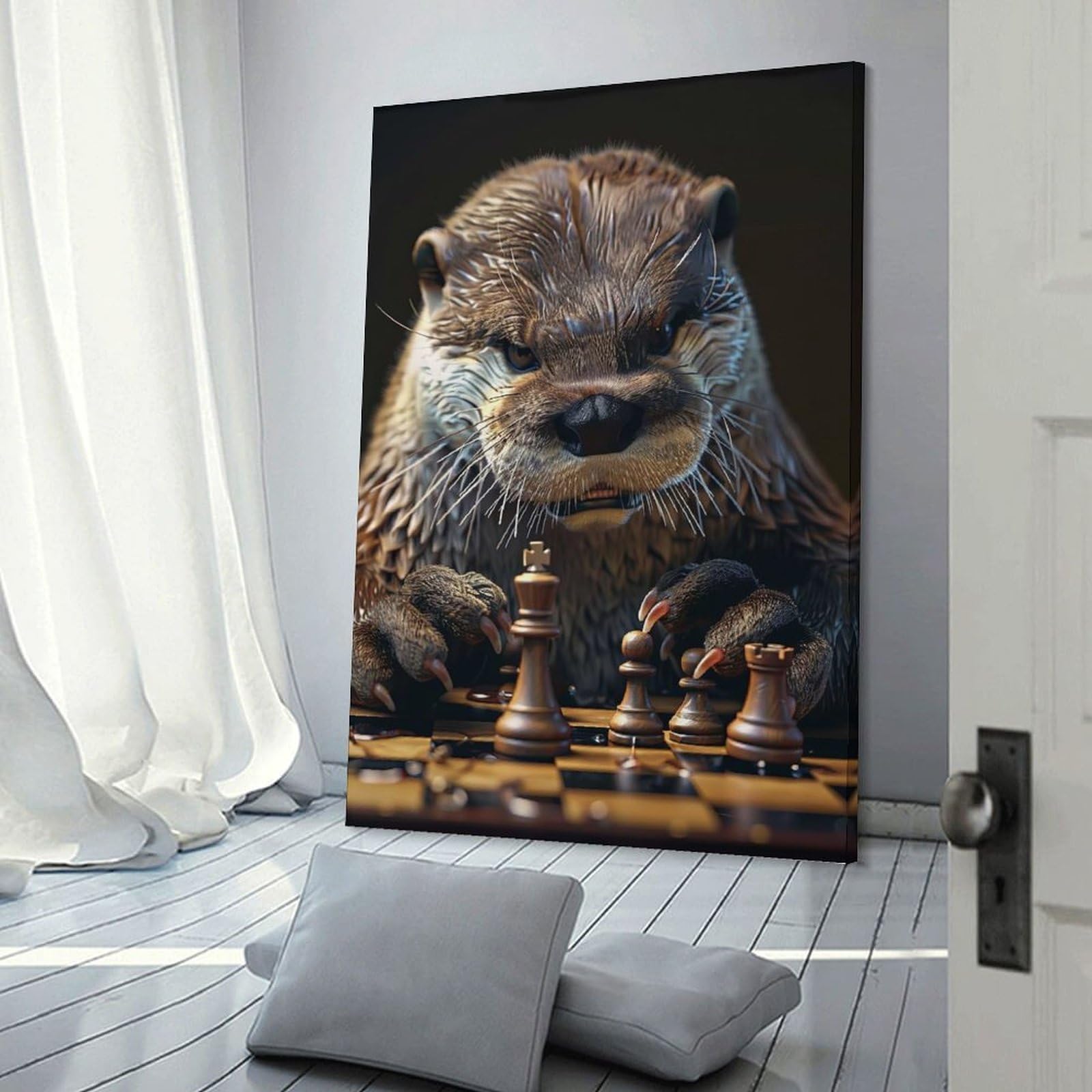 Junmoney Otter Chess Canvas Wall Decor, 20x30inch(50x75cm), for Apartment Walls, Studios Or Work Areas, Decorative Canvas Decor for Home Updates