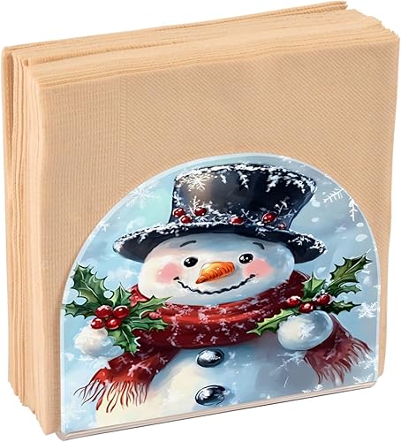 Vista 9 de Muñeco de nieve árbol de Navidad noche servilleta titular de cocina dispensador de papel de seda cóctel para mesa de comedor, invitados de fiesta
