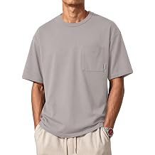 Herberton Mens Oversized Pocket T-Shirt Heavyweight Cotton Summer Short Sleeve Tee Shirt S-XXL