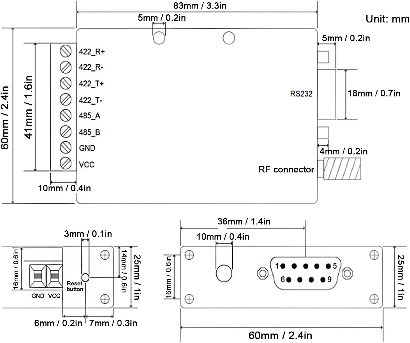 ViaGasaFamido 2Pcs Wireless Transceiver Module, RF Transceiver Module, RS232/485/422-LORA DC12-36V Remote Transmission Radio Transceiver Module