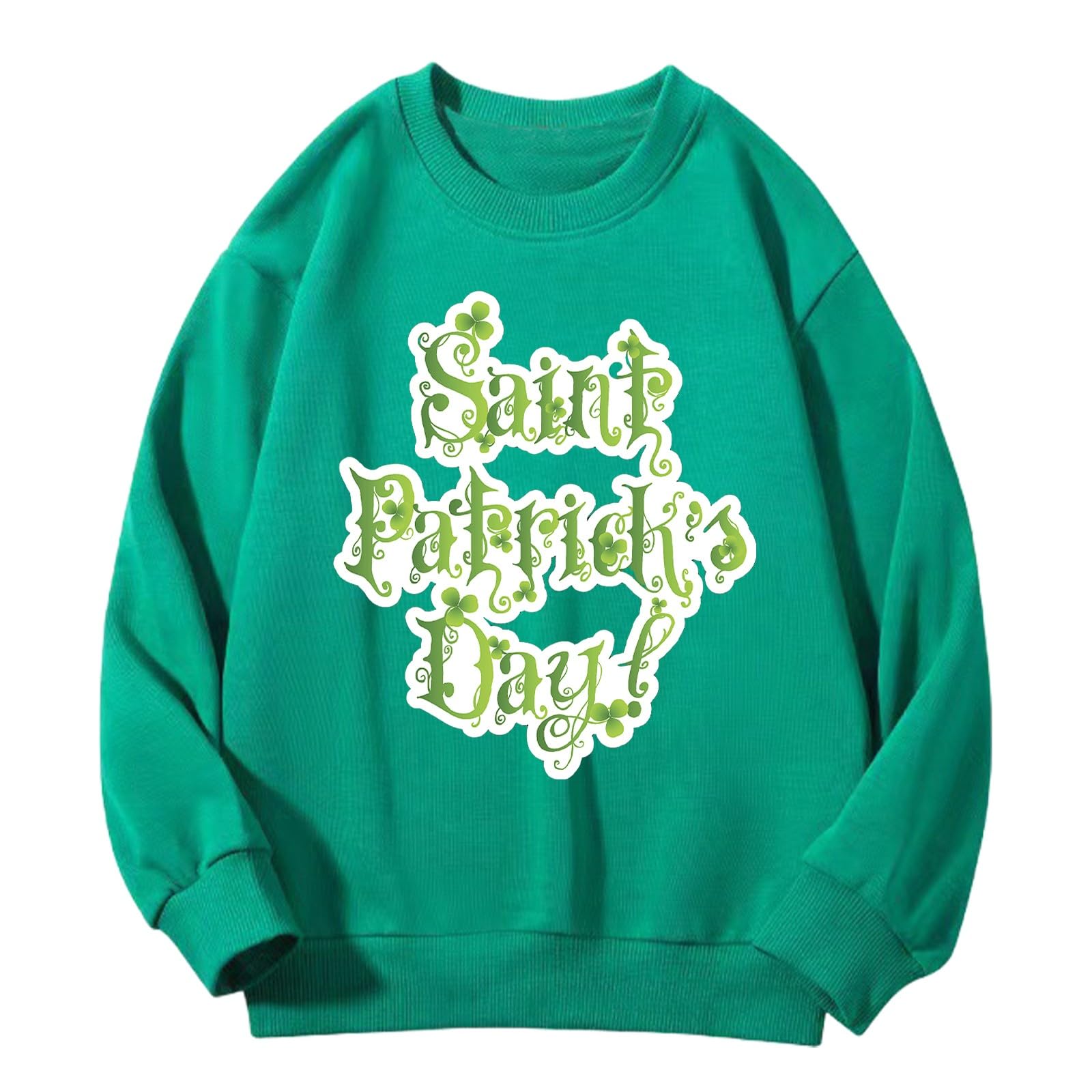 Kids St Patricks Day Sweatshirt Clothes Girls Boys Sweater Shirts Toddler Crewneck Long Sleeve (Green, 3-4 Years)
