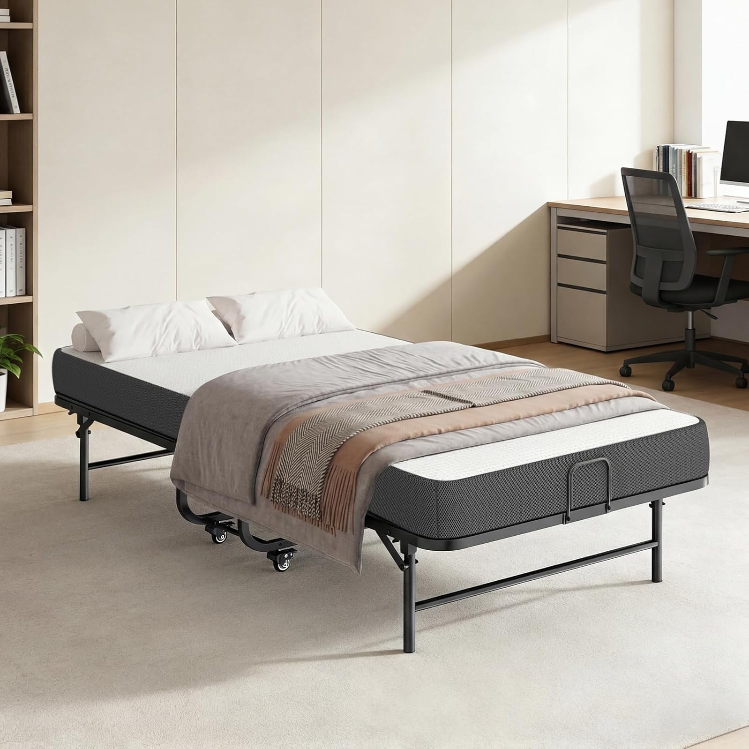 DICTAC Folding Bed with Mattress, 75x31 Portable Rollaway Bed with Luxurious Memory Foam Mattress, Space-Saving Foldable Design for Easy Storage, Heavy Duty Metal Frame for Adults, Guest, Cot Size