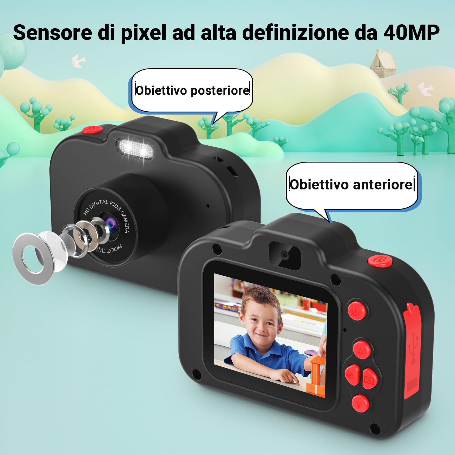 Macchina Fotografica Bambini con Scheda 32 GB,1080P HD Ricaricabile Fotocamera Digitale Regalo Giocattolo di Natale & Compleanno 3-10 Ragazzi Ragazze