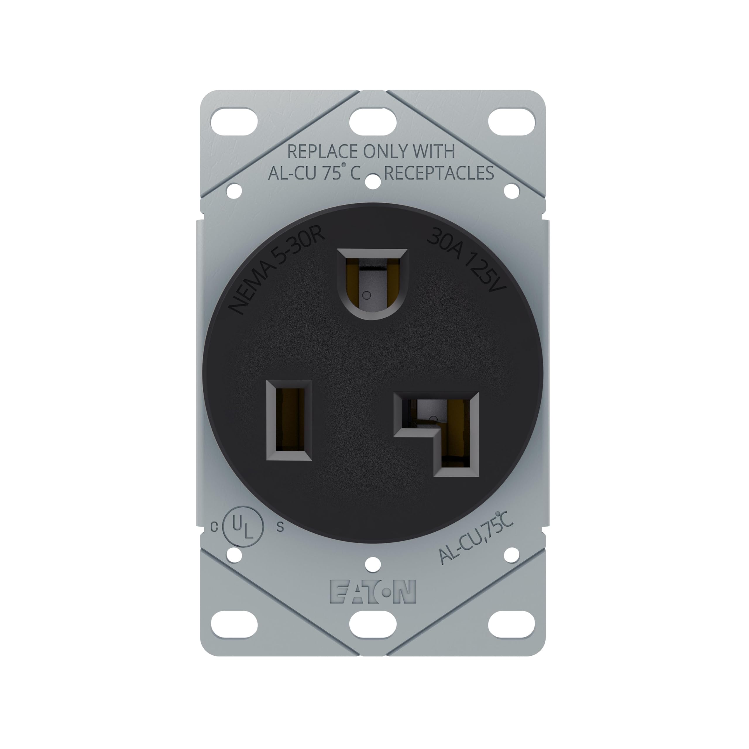 Cooper Wiring Devices Eaton AH1233BK-BOX Receptacle Single Flush 30 Amp 125 Volt 2 Pole 3 Wire Stranded, Black