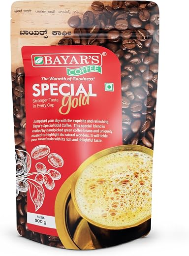 Bayar's Coffee Special Gold Filter Coffee Powder 500g | Rich South Indian Blend with 70% Coffee, 30% Chicory | Balanced Ta...