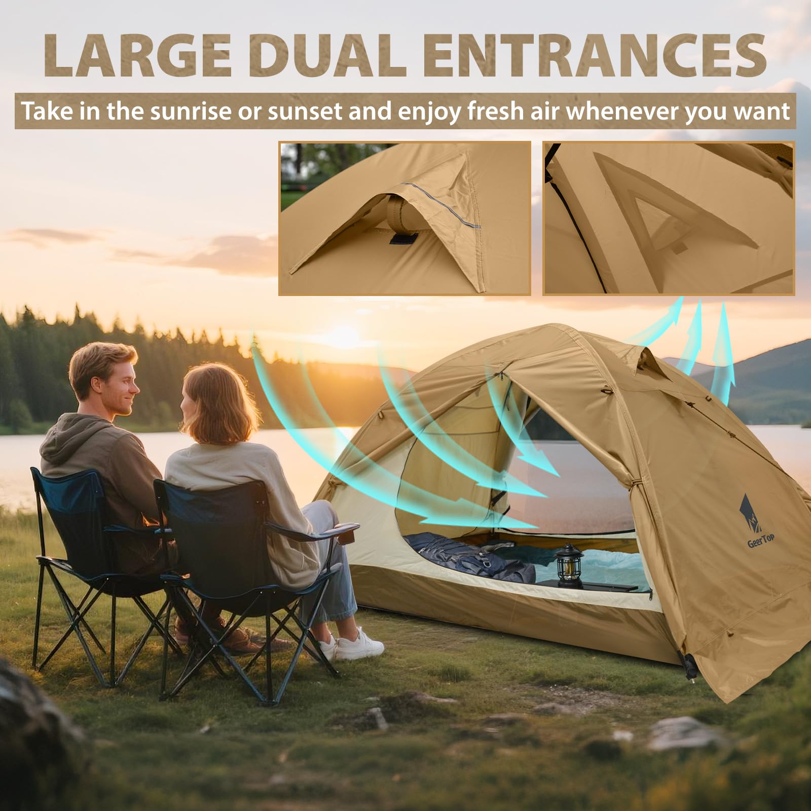 GEERTOP Tienda de campaña para 2 Personas, con Varillas de Aluminio, Resistente al Agua, para Dos Personas, 4 Estaciones, Ideal para Camping, Senderismo, Viajes y Escalada