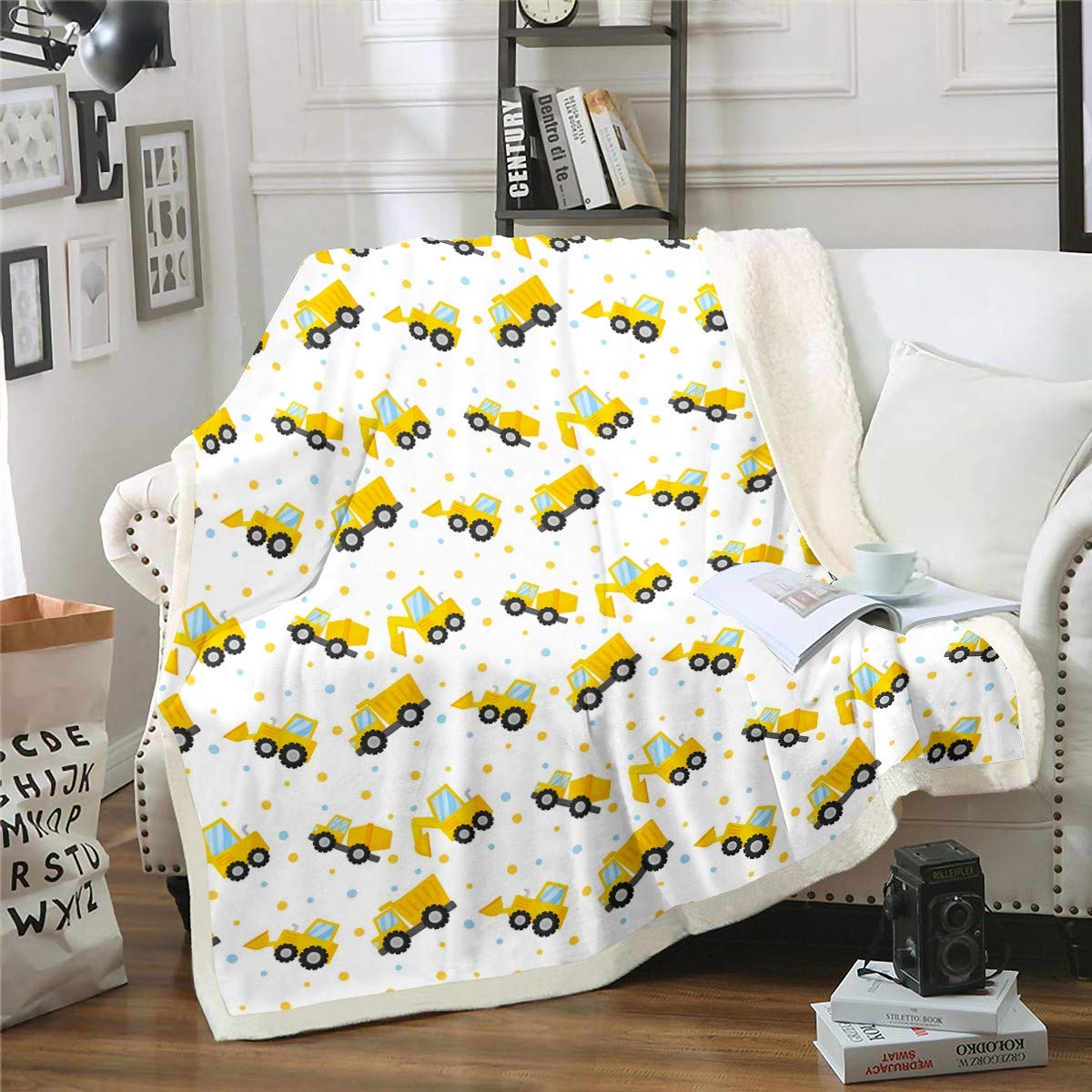 Couverture camion de chantier enfant en peluche pour soirées canapé