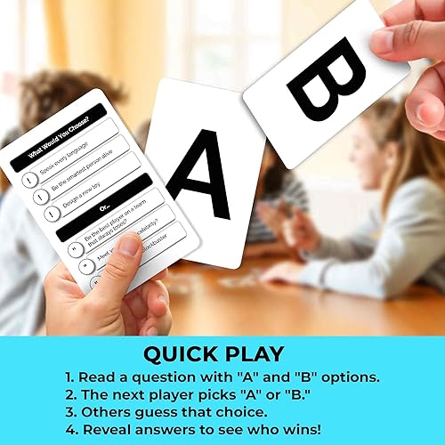 Vista 3 de QUOKKA Board Game for 8-12 Year Olds - Original Edition - Family Card Game for Kids Ages 5-8 - What Would You Choose Do Kids Rather? Pick Your
