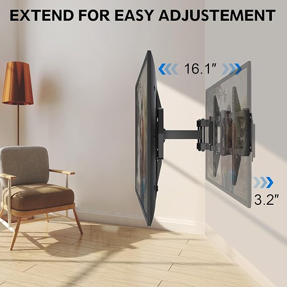 MOUNTUP TV Wall Mount for Most 42-82 Inch TVs, Fits 16 18 or 24 Studs, Full Motion TV Bracket with Dual Articulating Arms, Swivel and Tilt, Max VESA 600x400mm, Holds up to 132 lbs, MU0028-24K