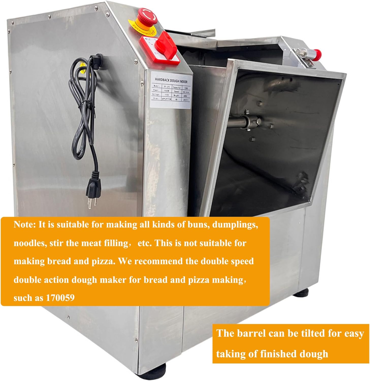 Dough Mixer Electric Food Mixer Commercial Dough Blender Machine Stainless Steel Dough Mixing Machine With Kneading Capacity of 33.1 lbs Flour Mixing Machine 110V