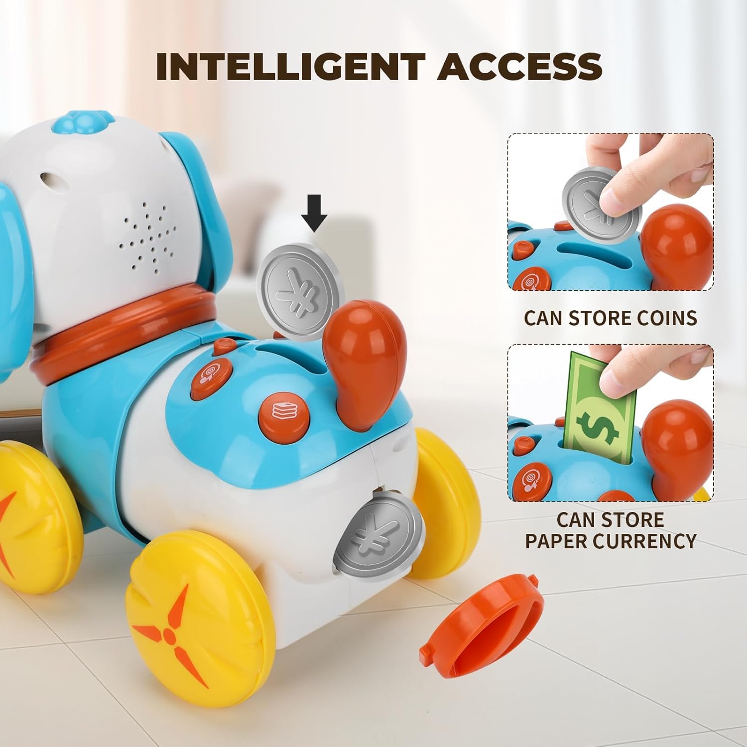 PLUSPOINT Doggy Musical Pull Along Toys with Light Music & Sounds Early Learning Developmental Educational Dog for Toddlers Activity & Walking Toys for Boys & Girls with Piggy Bank 4