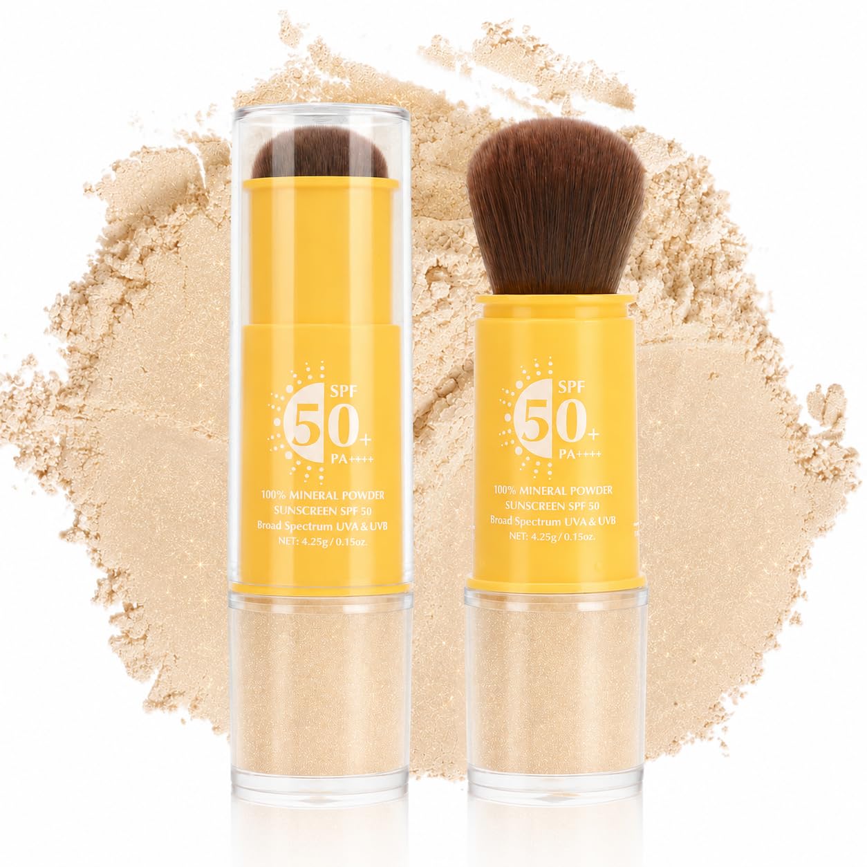 Mineral Sunscreen Setting Powder – SPF 50 Brush On Powder Sunscreen for Face, Scalp & Hair, Lightweight Breathable Lasting Oil Control, Natural Glitter Finish Loose for All Skin Types (05# Glitter)