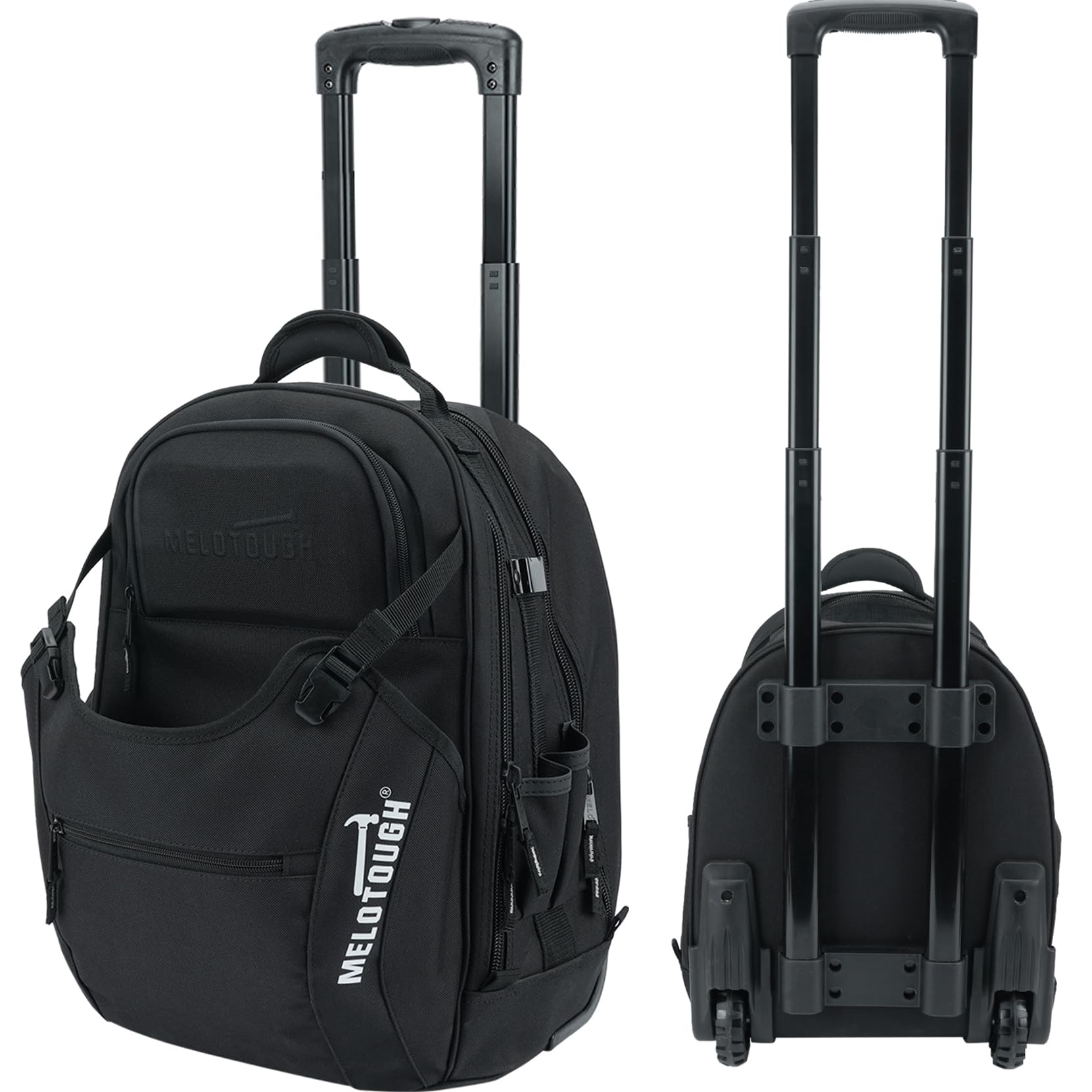 MELOTOUGH Rolling Tool Bag with Wheels,Large Heavy Duty Rolling Tool Bag for Men with 35 Pockets&Telescoping Handle for Electrician,HVAC,Construction,