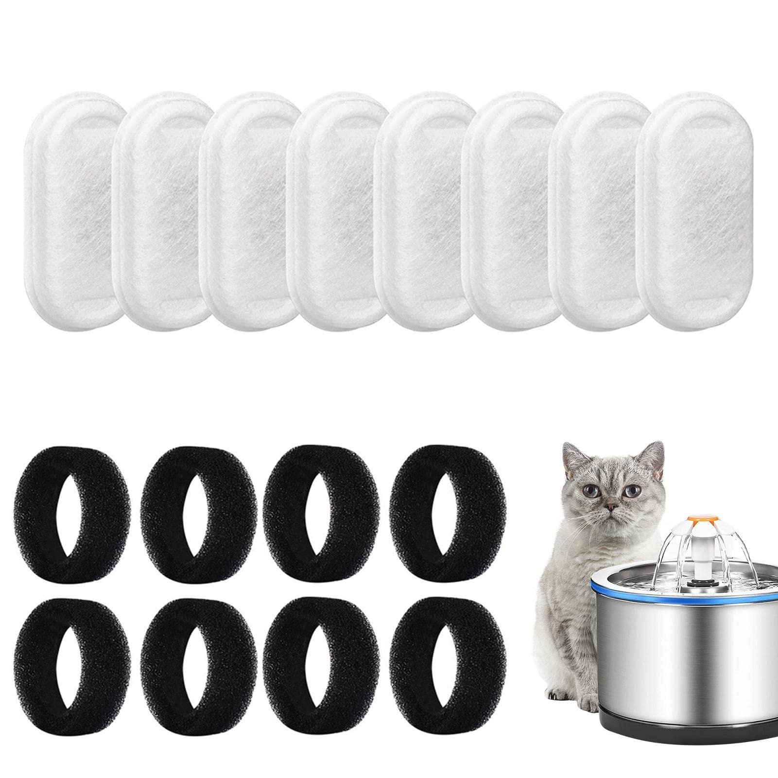 Dous 16 Cat Water Fountain Filters,Replacement Pet Water Foam Filters 8 Activated Carbon Filter & 8 Foam Sponge Cat Water Fountain for Automatic Pet Fountain