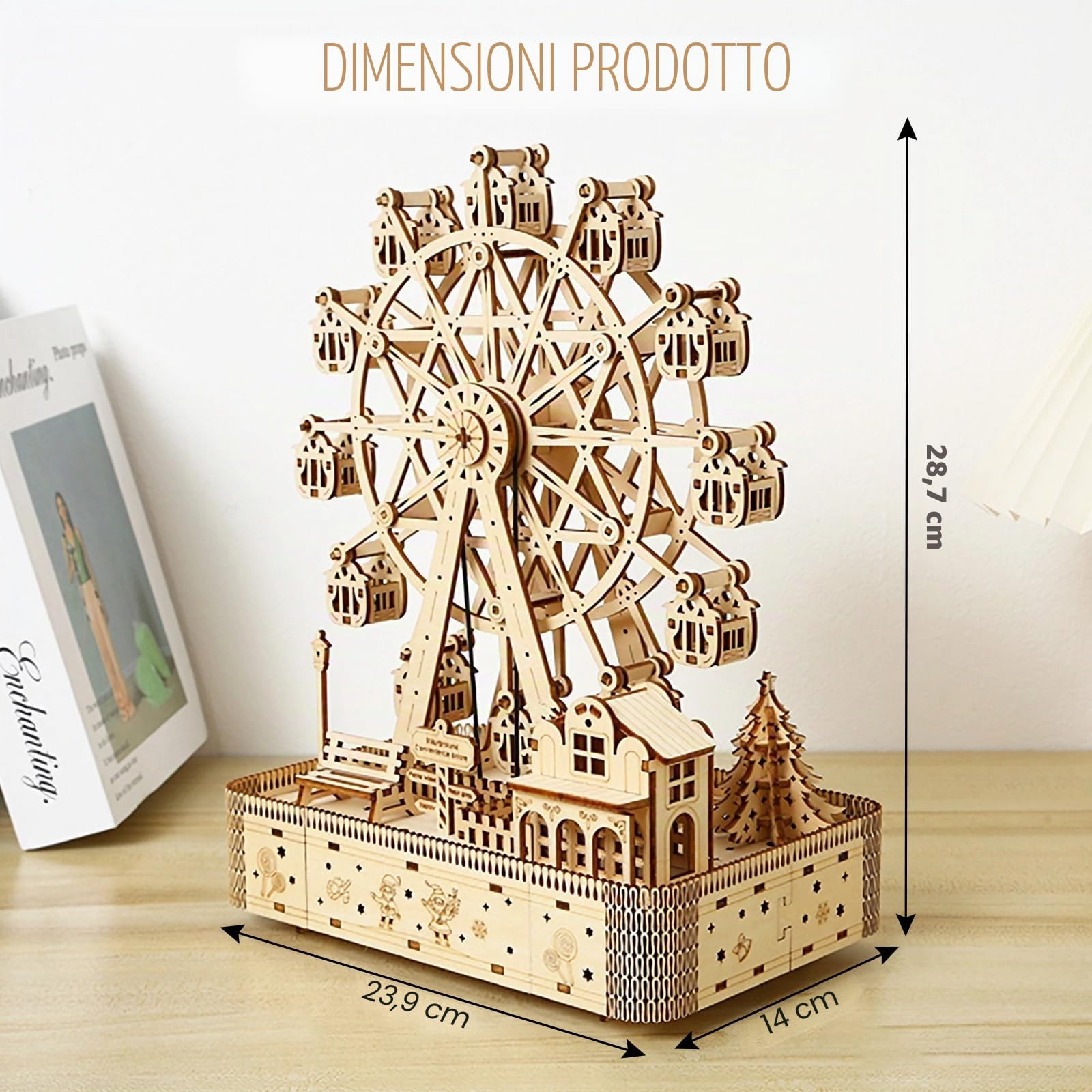 Puzzle 3D in Legno Ruota Panoramica Musicale per Adulti | Kit Creativo DIY da Montare, Gioco Relax, Natale o Compleanni