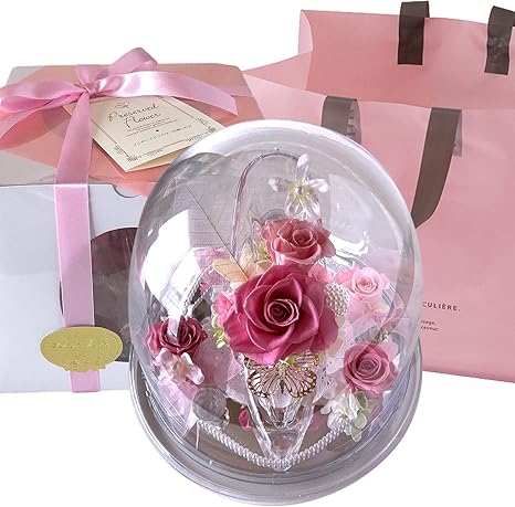 Amazon フローリストレマン プリザーブドフラワー ガラスの靴 誕生日 結婚祝い ホワイトデー シンデレラ 女性 彼女 ピンク アレンジバック付き プリザーブドフラワー オンライン通販