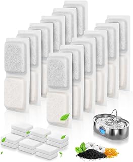 Dog Fountain Filter Compatible with ECOCONUT Dog Water Fountain | 12 Carbon Filters & 12 Pump Sponges Dog Water Fountain Filter for Large Dogs 3.4Gal/13L 4.2Gal/16L Water Bowl Dispenser