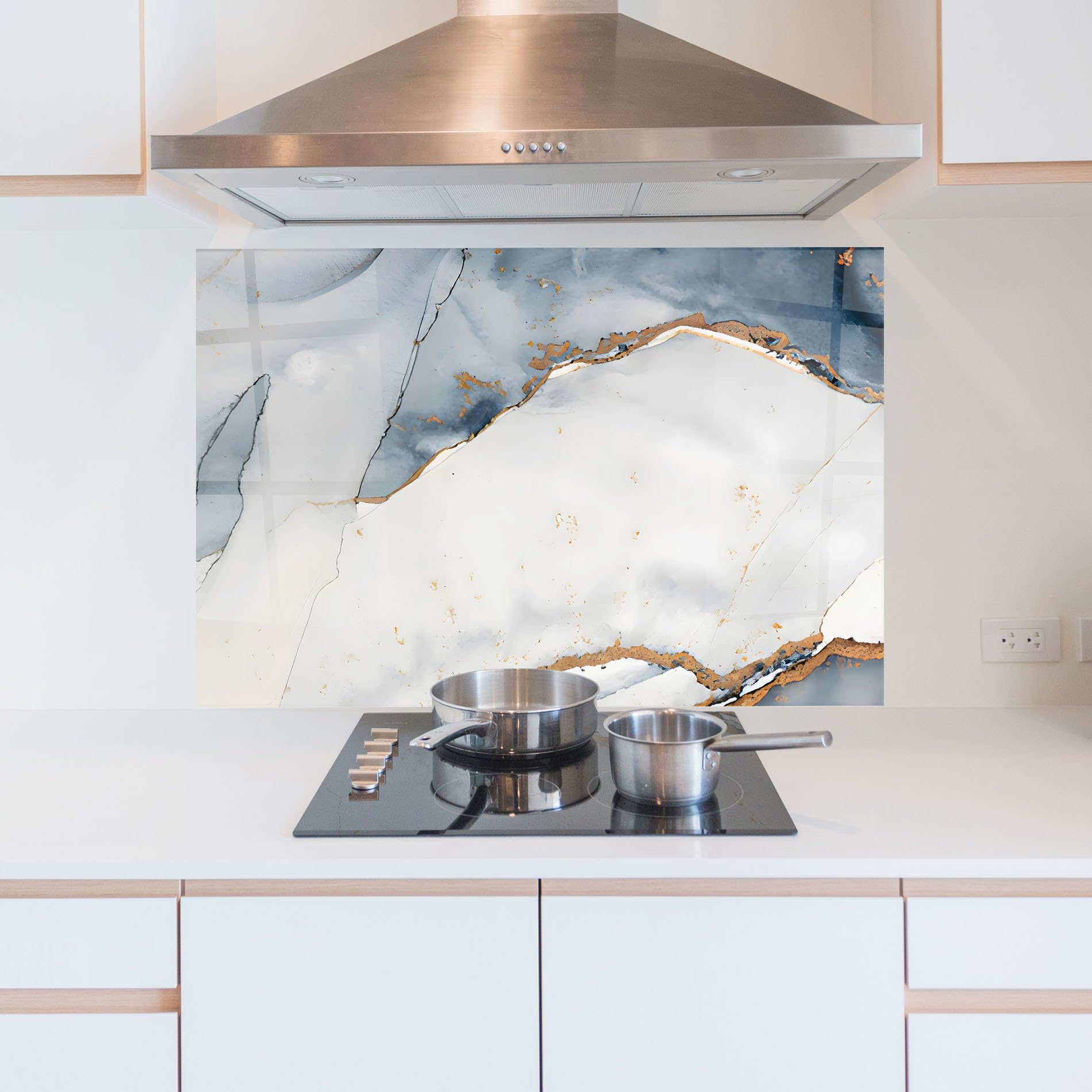 ARTHUB® Crédence de Cuisine en Verre 60x100 cm, Blue Watercolor | Protection Contre Les éclaboussures, Revêtement Mural en Carreaux, Plaque en Verre, Verre trempé, Abstrait, Marbre