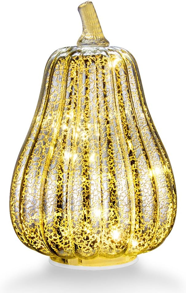 Mercury Glass Home Decor Pumpkin Light, XY Decor 8.7" Battery Operated LED