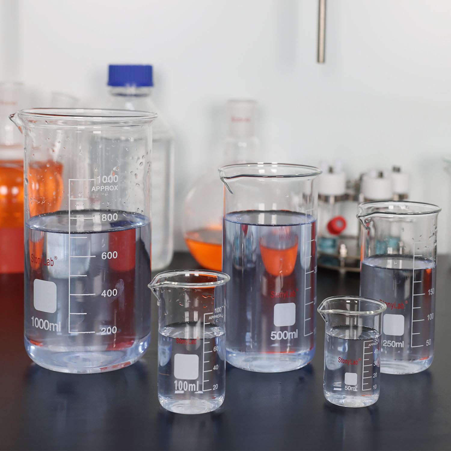 stonylab Szklany kubek, 1 opakowanie, szkło borokrzemowe, wysoki kubek z dzióbkiem, kubek laboratoryjny, 100 ml