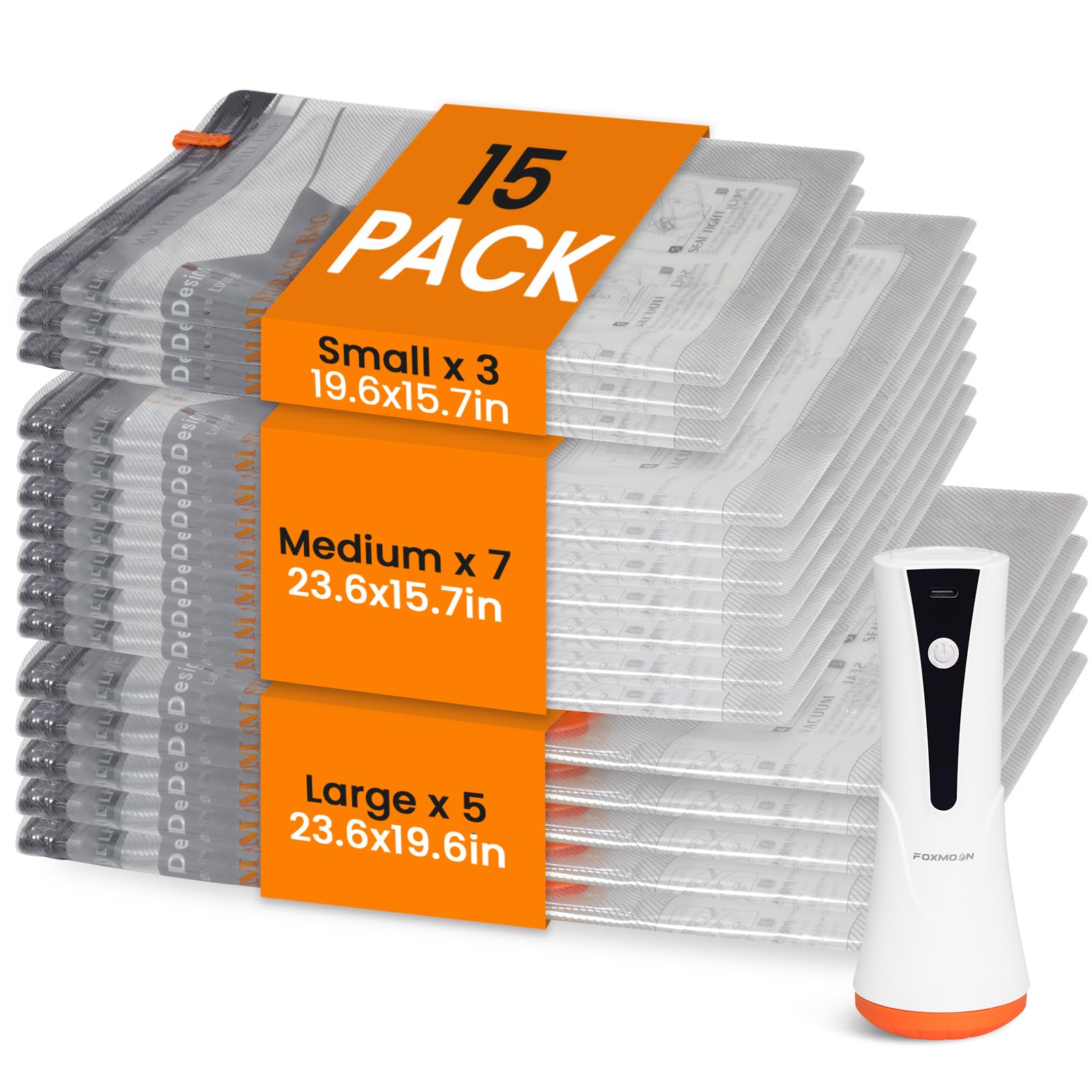 Photo 1 of Vacuum Seal Bags for Clothing Travel with Rechargeable Cordless Pump, 15 Pack Compression Space Saver Bags for Packing, Luggage and Seasonal Storage
