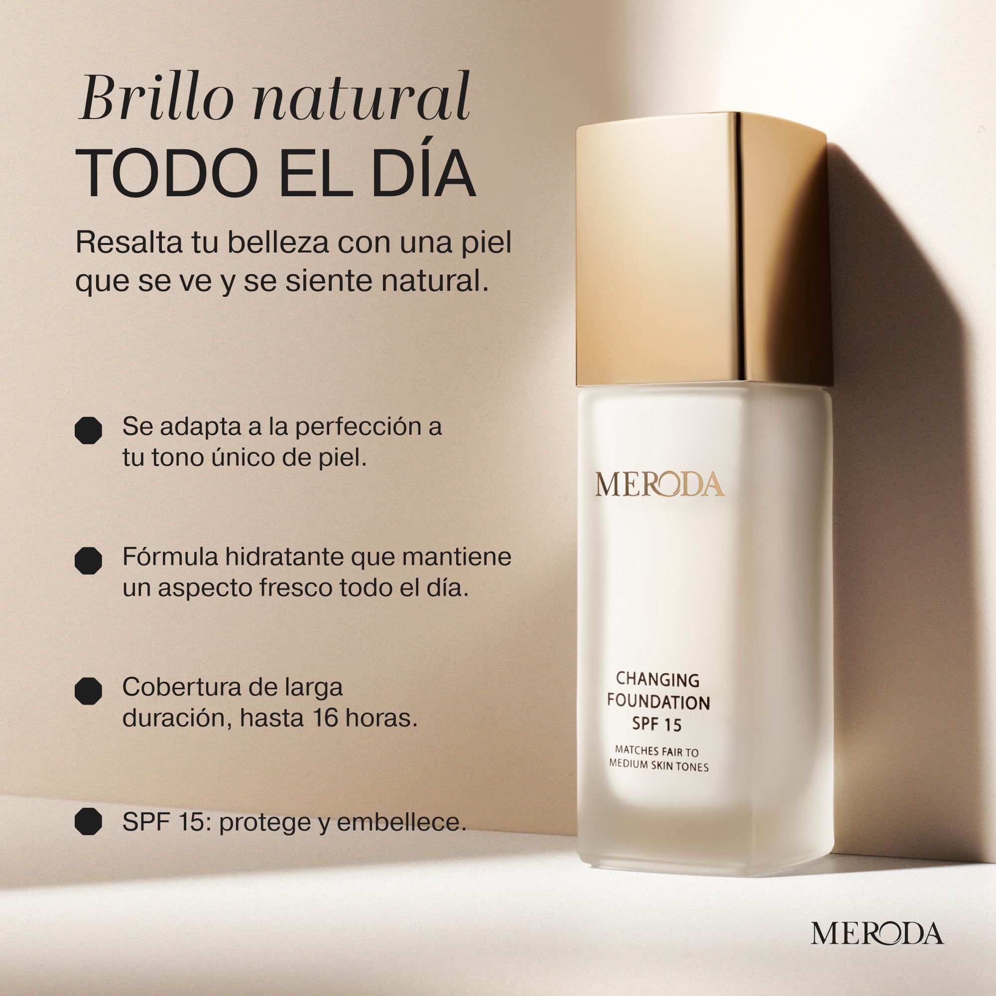 MERODA® Base de maquillaje que cambia de color [Piel clara a media] - Maquillaje líquido para piel madura - Color de larga duración para el rostro