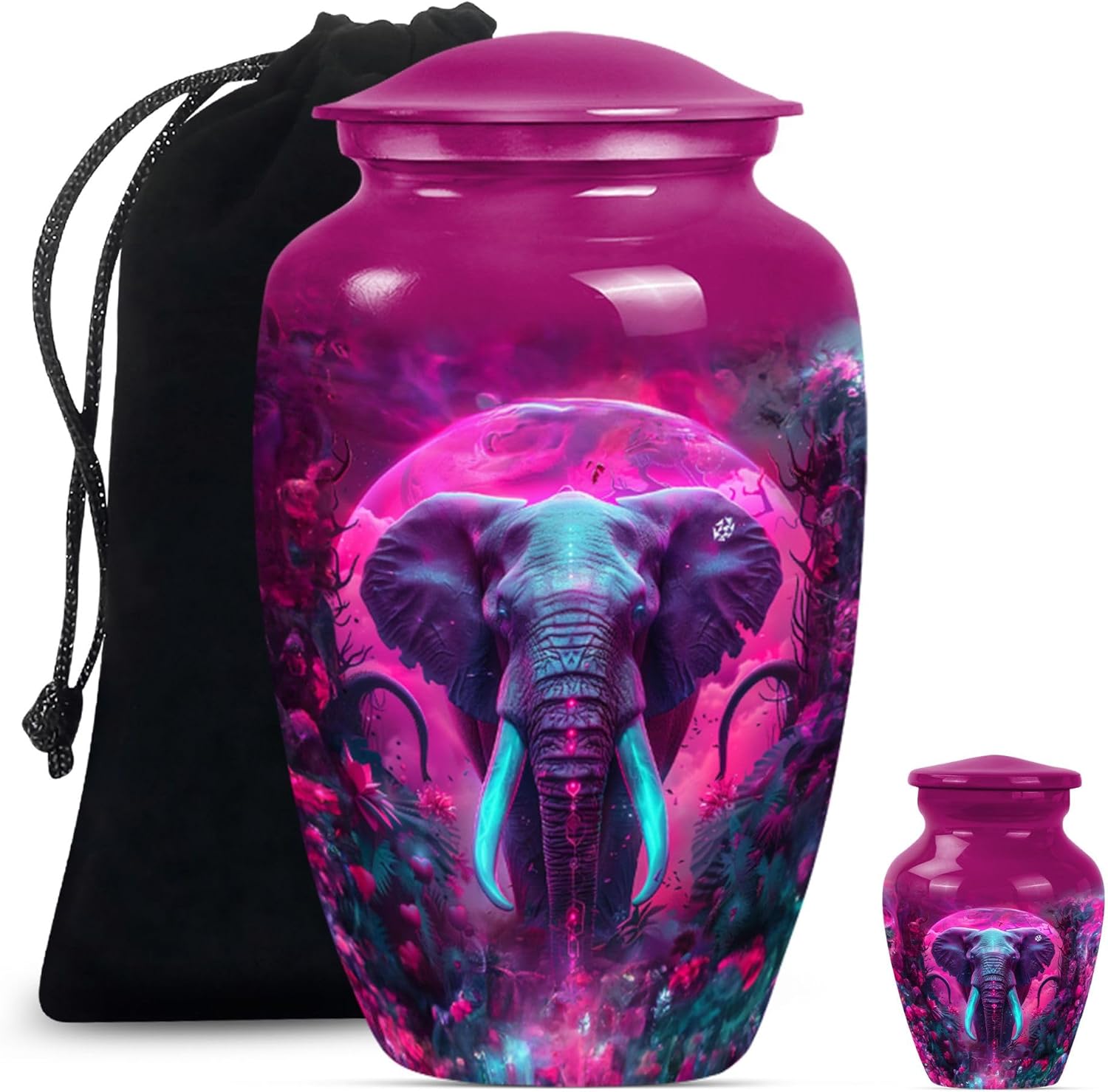 Galactic Elephants Urn for Human Ashes - 10 Inch Large with Velvet Bag - Cremation Urn - Burial Urns - Unique Decorative Urns