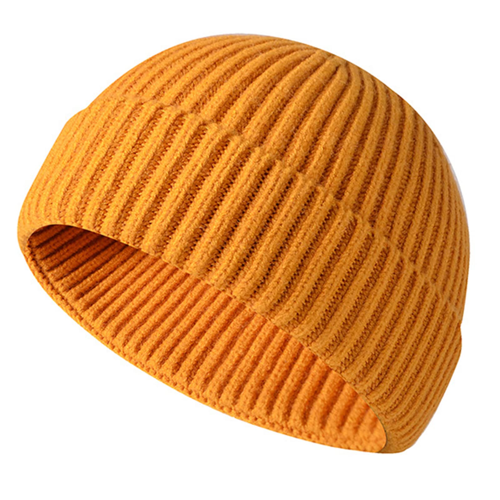 Baynetin Men's Yellow Winter Beanie Hat, Roll Up Edge Skullcap Fisherman Beanie, Unisex Soft & Stretchable Cuffed Plain Knit Hipster Docker Winter Hat (Yellow)