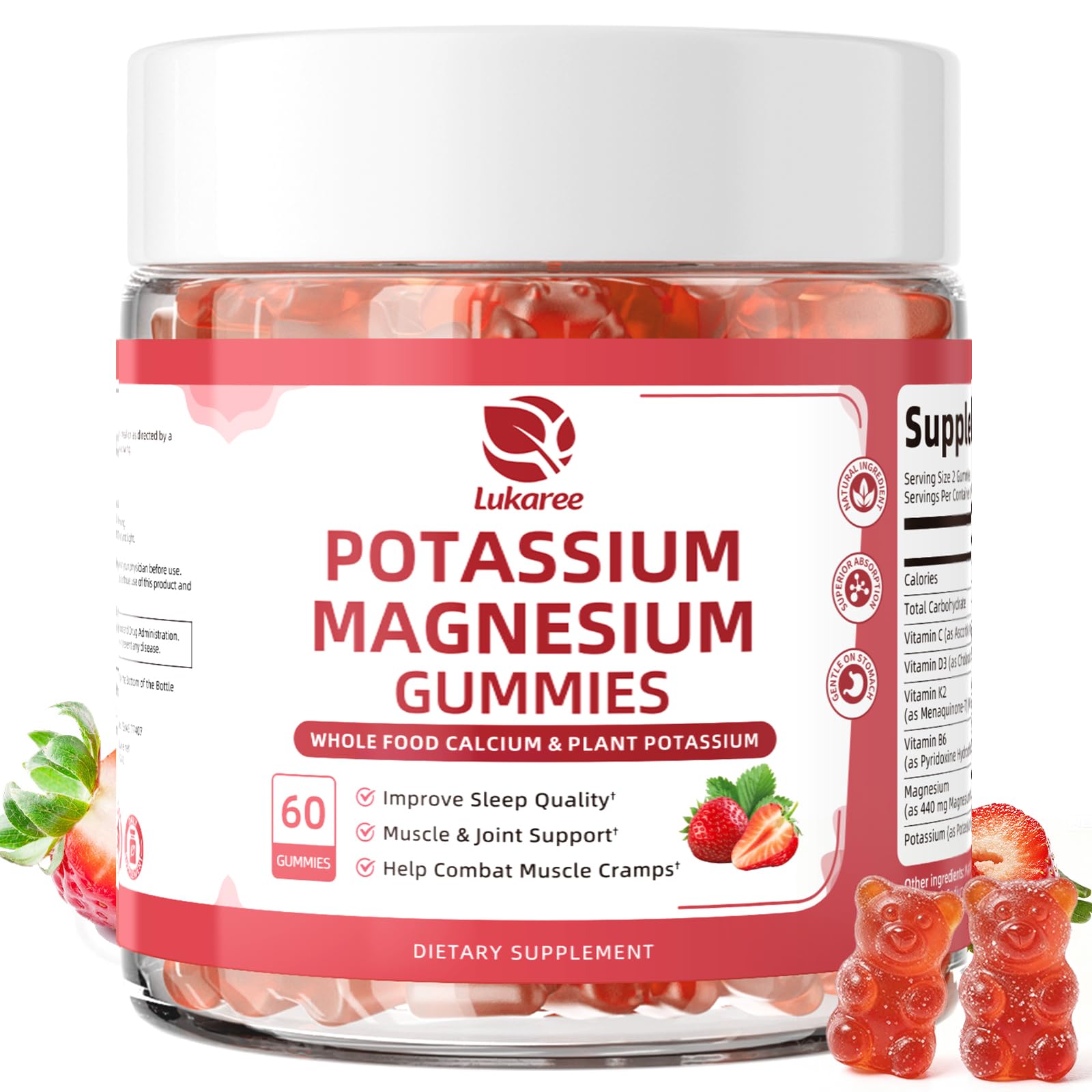 (2 Pack) Magnesium Potassium Supplement Gummies with Whole Food Calcium