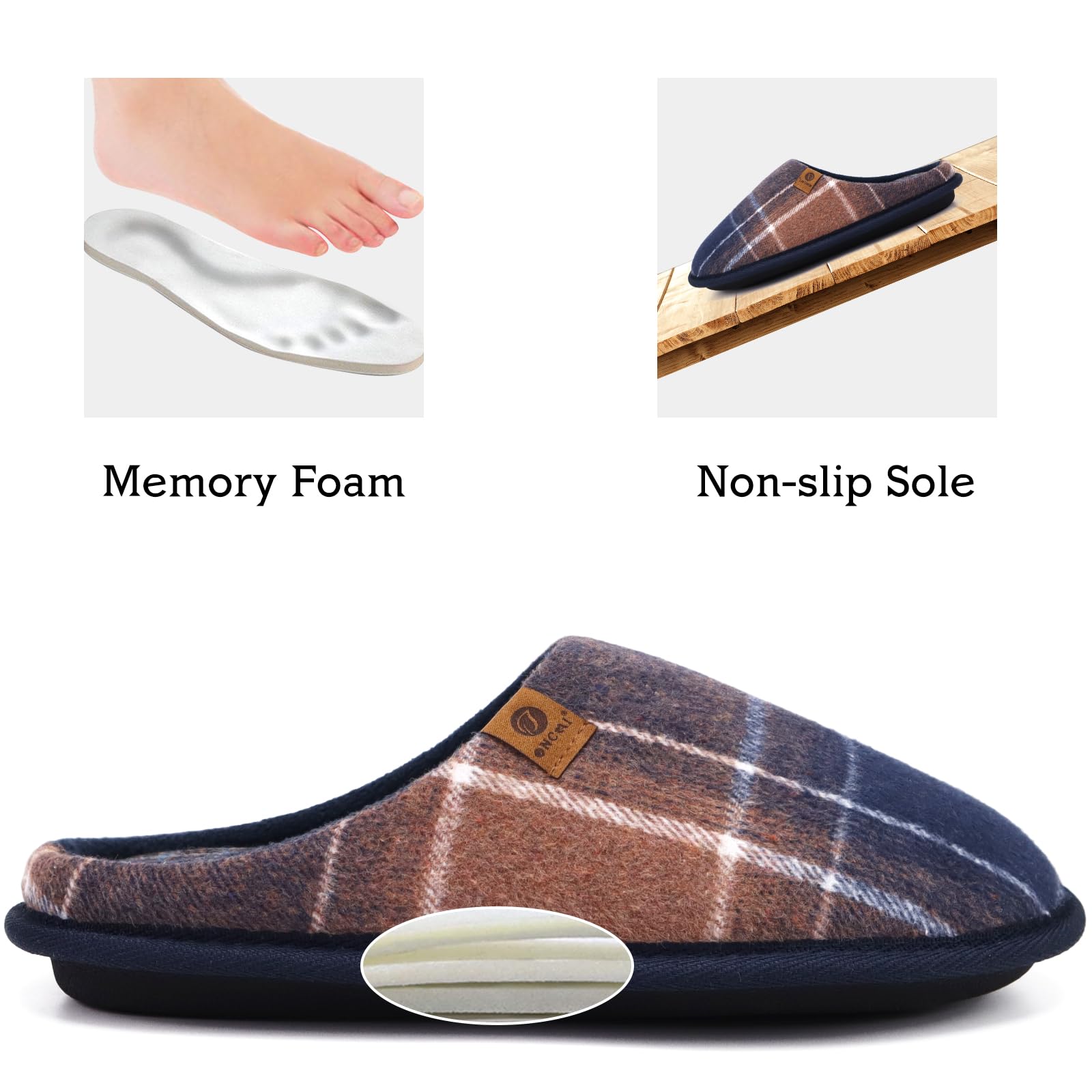 ONCAI Pantofole da Uomo Invernali, Comoda Memory Foam Calde Scarpe da Casa in Lana Con Suola Antiscivolo Taglia 40-49 EU