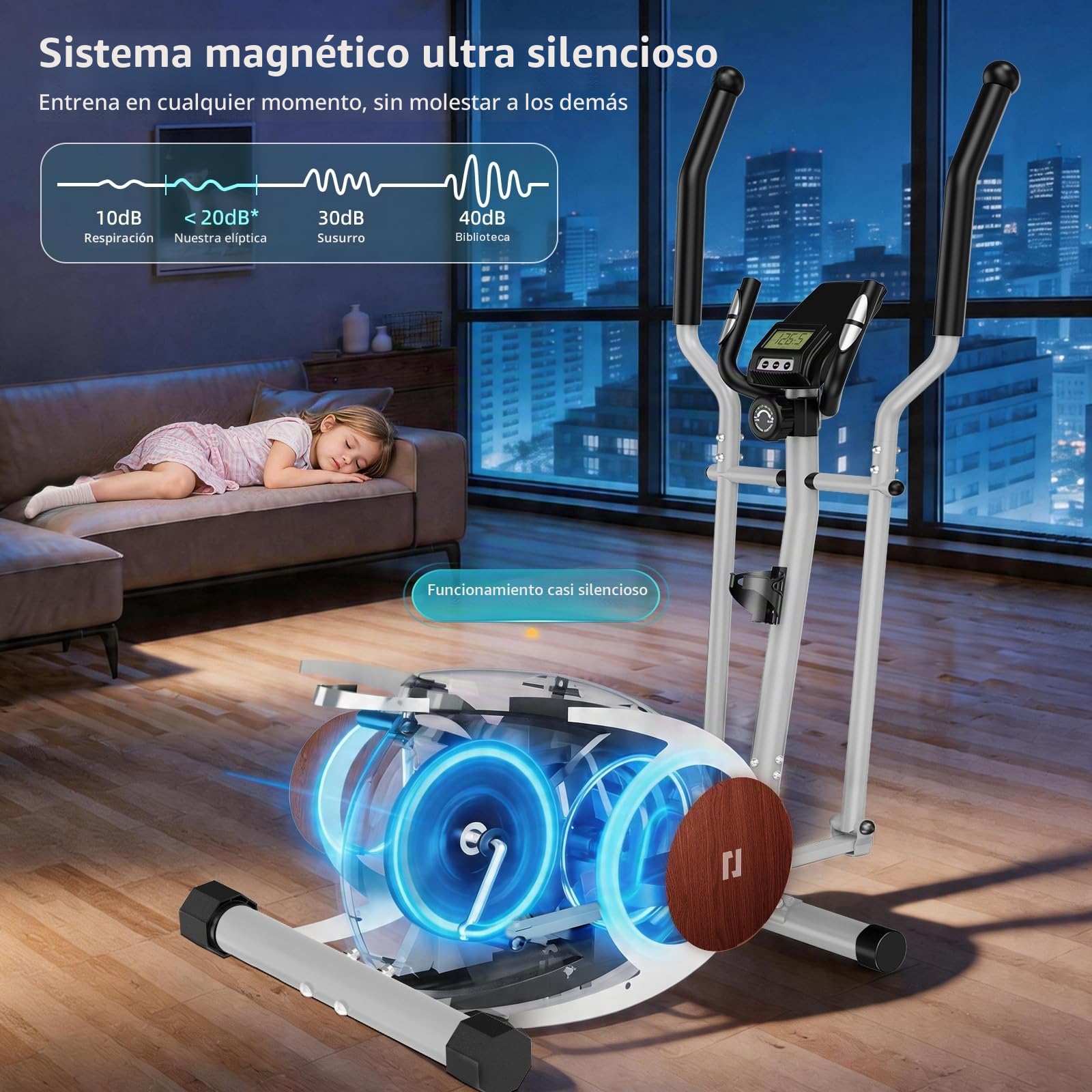 Elípticas Fitness Casa, Bicicleta Elíptica con 16 Niveles de Resistencia Magnética, Pantalla LCD con Bluetooth y Ruedas de Transporte, Equipo de Entrenamiento para Todo el Cuerpo