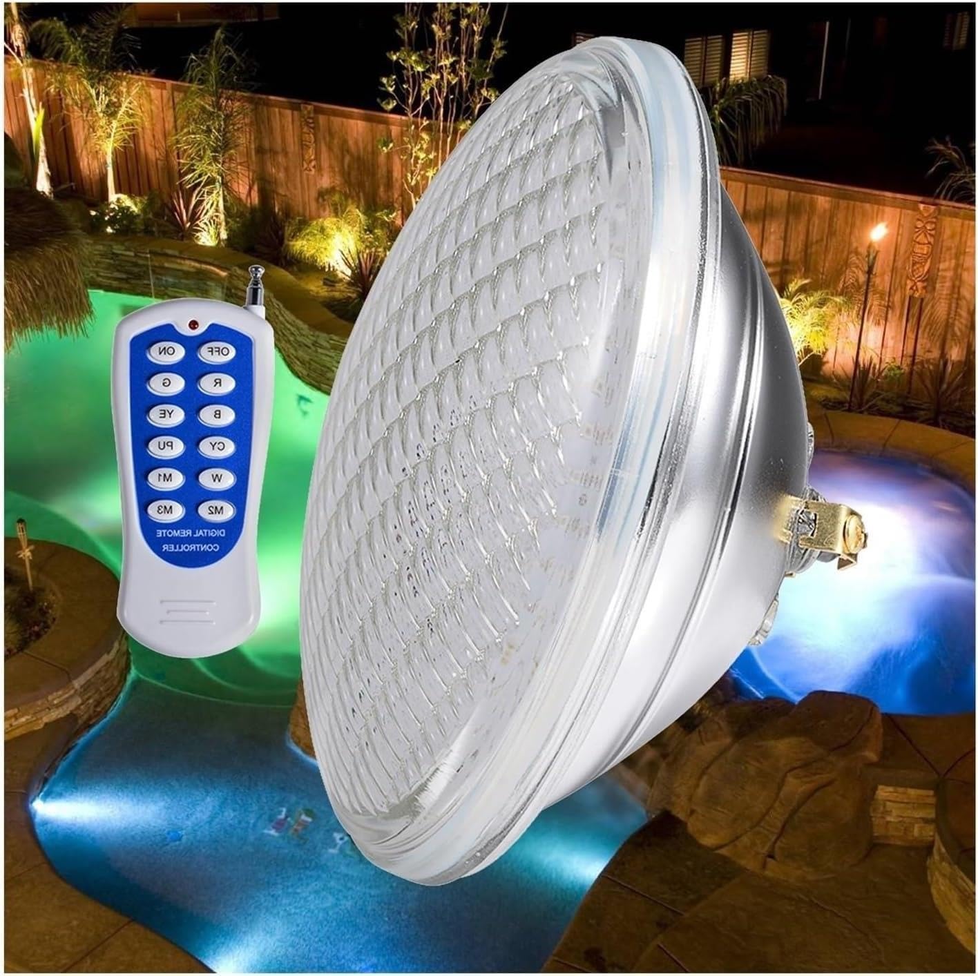 Luz LED subacuática de 24V con Control remoto, lámpara de estanque impermeable IP68 de vidrio grueso, luminaria integrada Par56 colorida for piscina(12W)