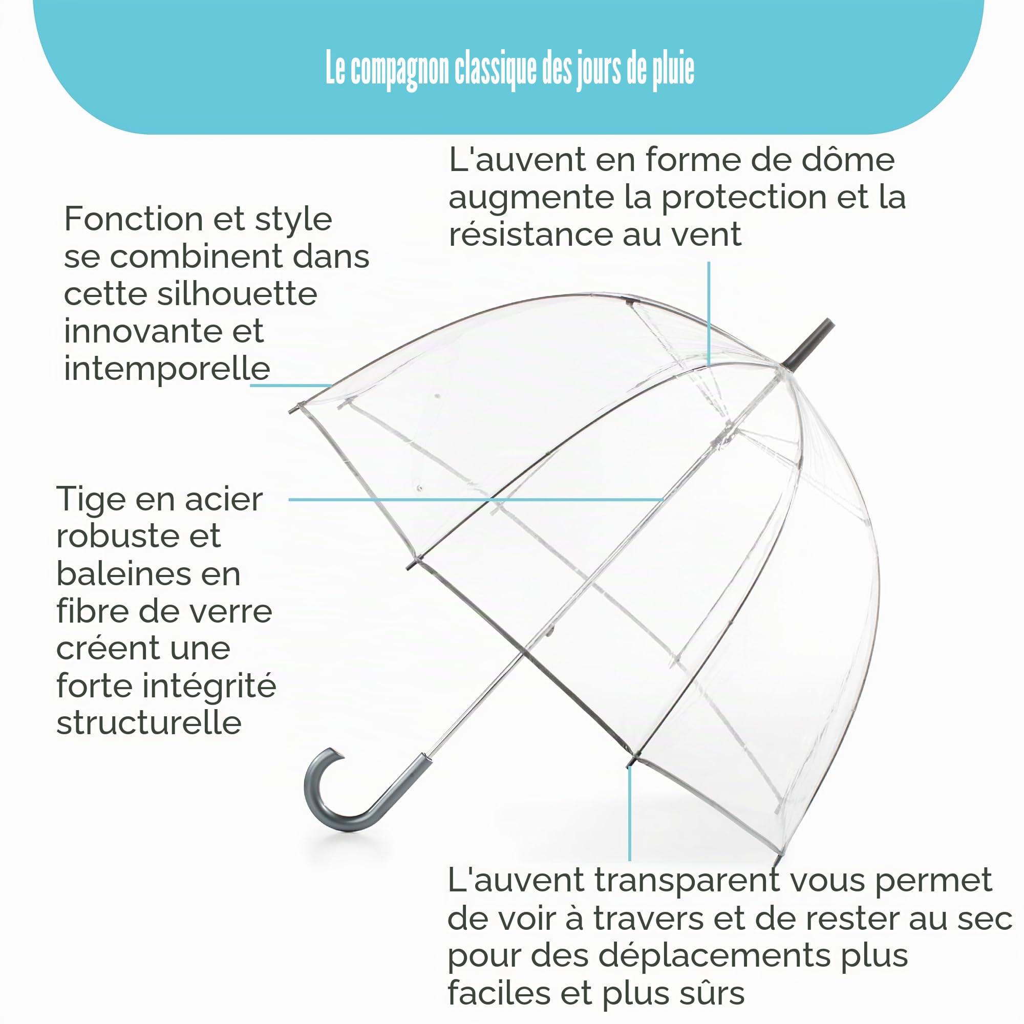 Totes Parapluie à bulles transparent pour femme, très baie, taille unique, parapluie à bulles transparent