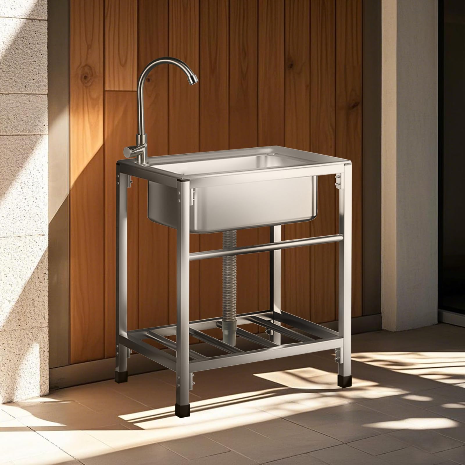 ZJDCQGS Stainless Steel Single Bowl Freestanding Utility Sink Outdoor Camping Garden Sink for Washing