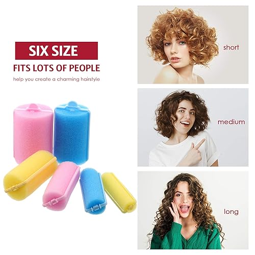 Miniatura 6 de 56 rodillos de esponja de espuma, rizador de pelo suave para dormir, varios tamaños, rizador de esponja flexible con peine de cola de rata de acero