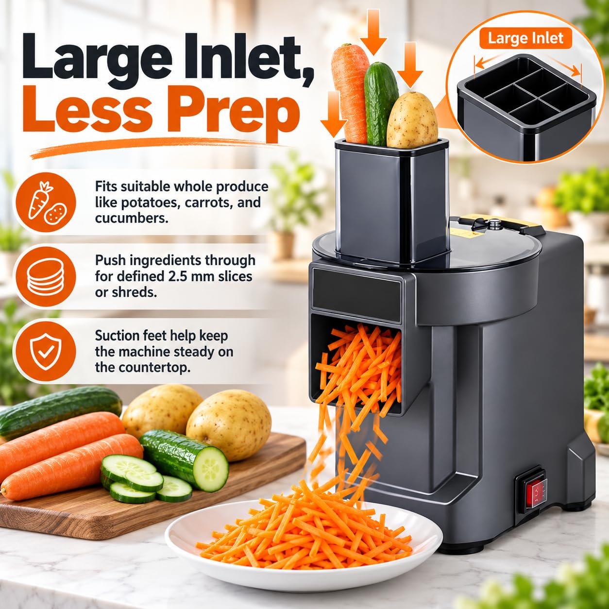 Picadora eléctrica de verduras, rodajas y rallados de 2,5 mm, 3 en 1