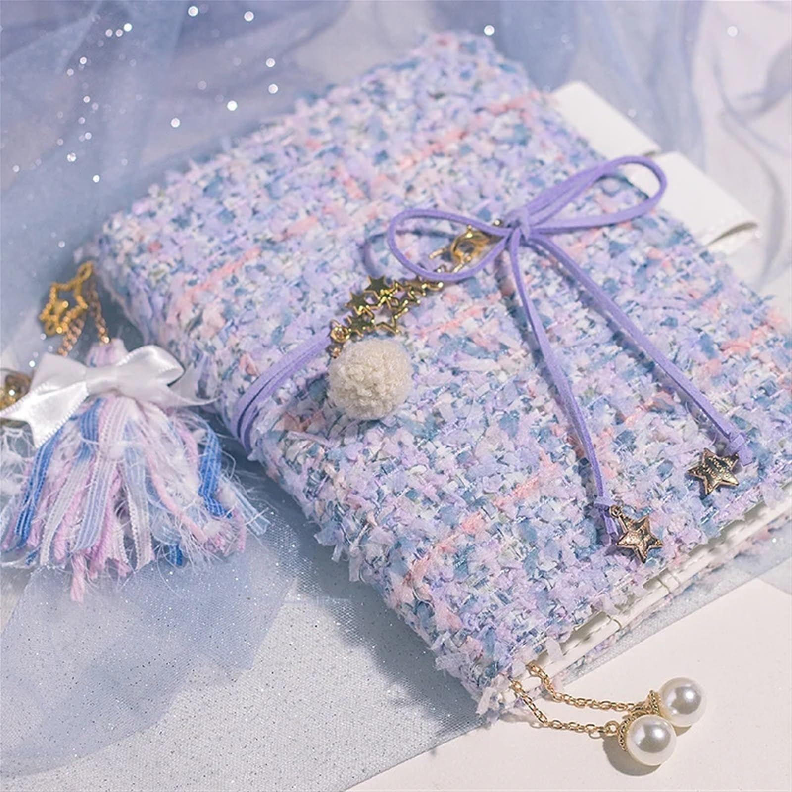 quaderni Delicato e morbido Petit Journal Notebook Retro Copertina in tessuto viola Griglia Agenda Planner Budget Organizzatore Materiale scolastico A6(Purple A6 Set)
