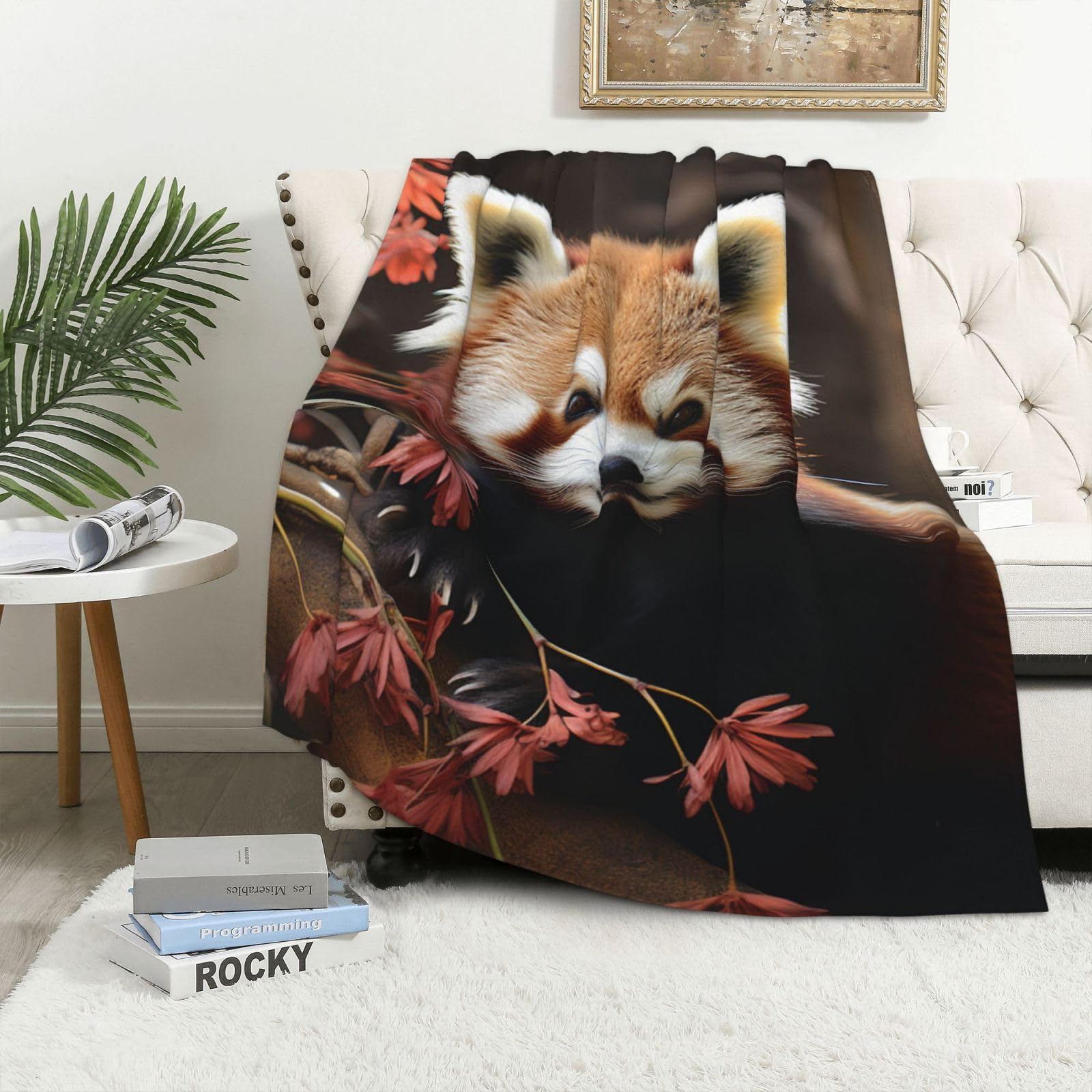 Couverture polaire panda rouge pour cocooning sur le canapé 100x150