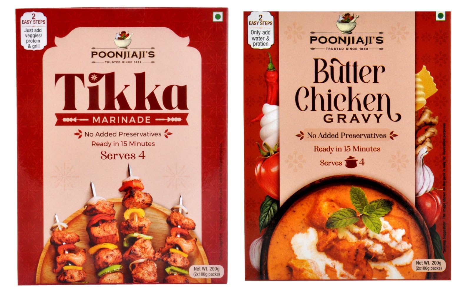 POONJIAJIS Ready To Cook Butter Chicken Gravy (200g) + Tikka Marinade (200g) | Restaurant style curry & barbecue | Quick & Convenient | No Added Preservatives (Combo Pack of 2) (B0BW66LS96) Amazon Price History, Amazon Price Tracker