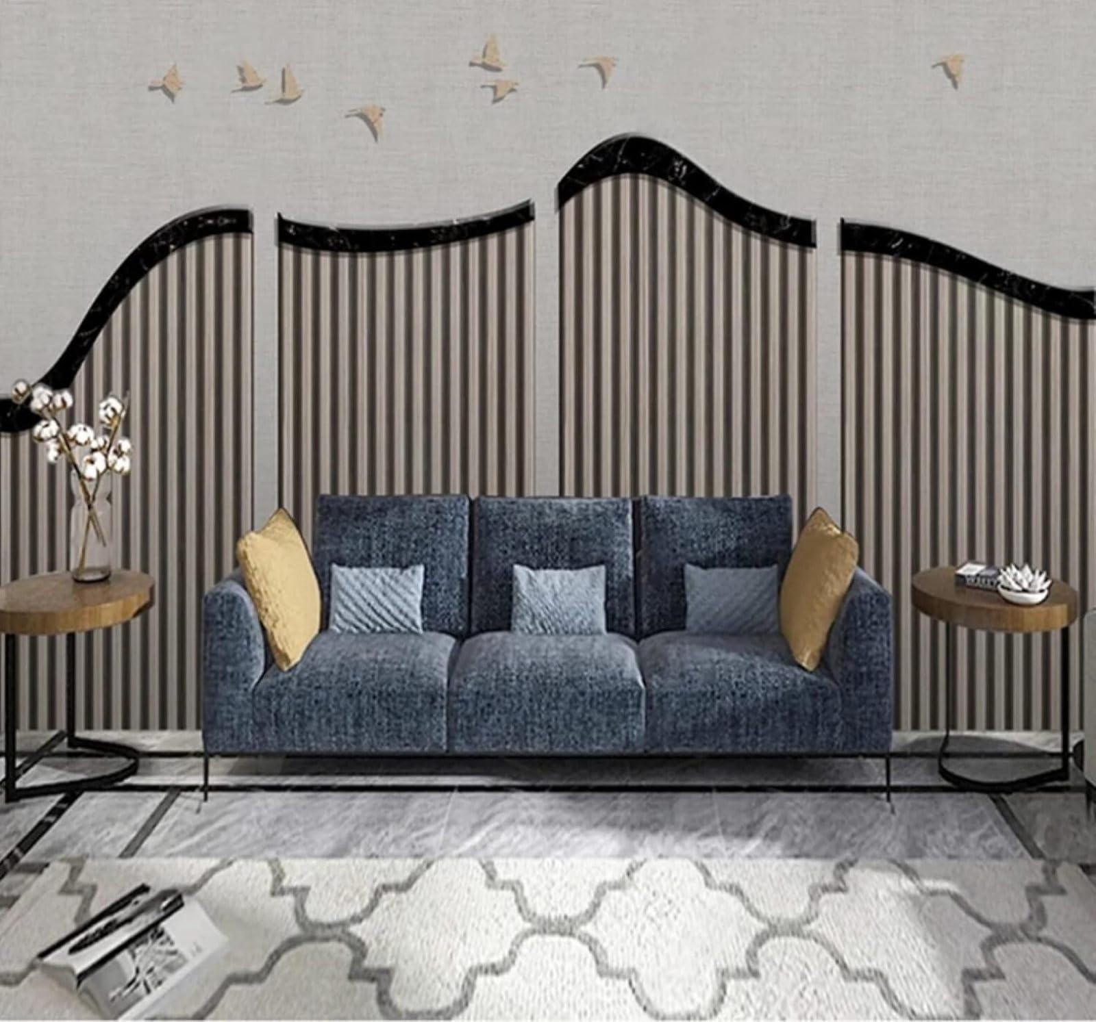 XLMING Vintage Wooden Lattice Birds Faux Marble Landscape 3D Wallpaper Luxury Silk Study Dining Feature Sofa Grey Bedroom Living Room Tv Decorative Wall-250cm×170cm