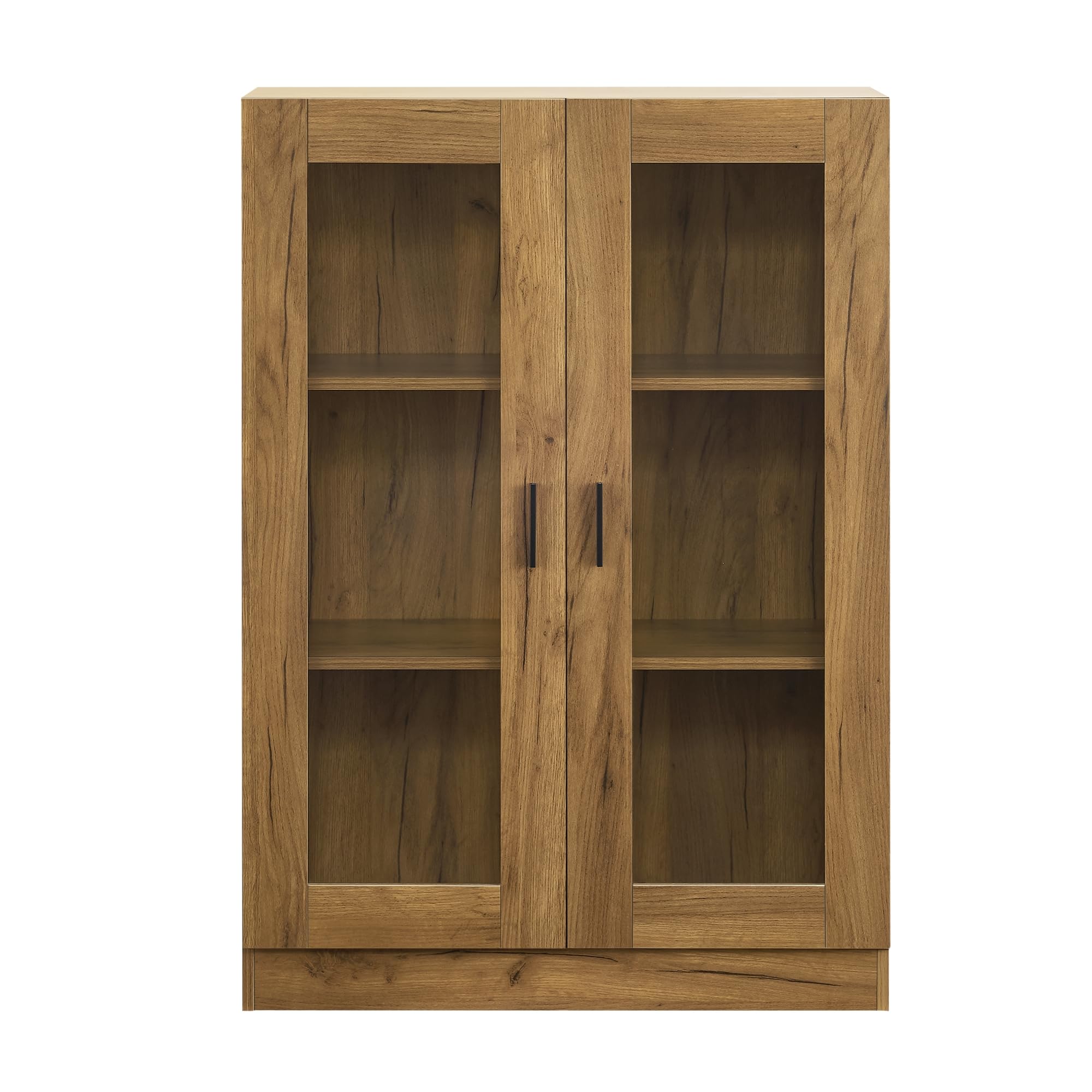 [en.casa] Vitrina con 3 Compartimentos Aparador con 2 Puertas Mueble Auxiliar para Salón Comedor Oficina Cristal Aglomerado 115 x 80 x 31 cm - Efecto Roble